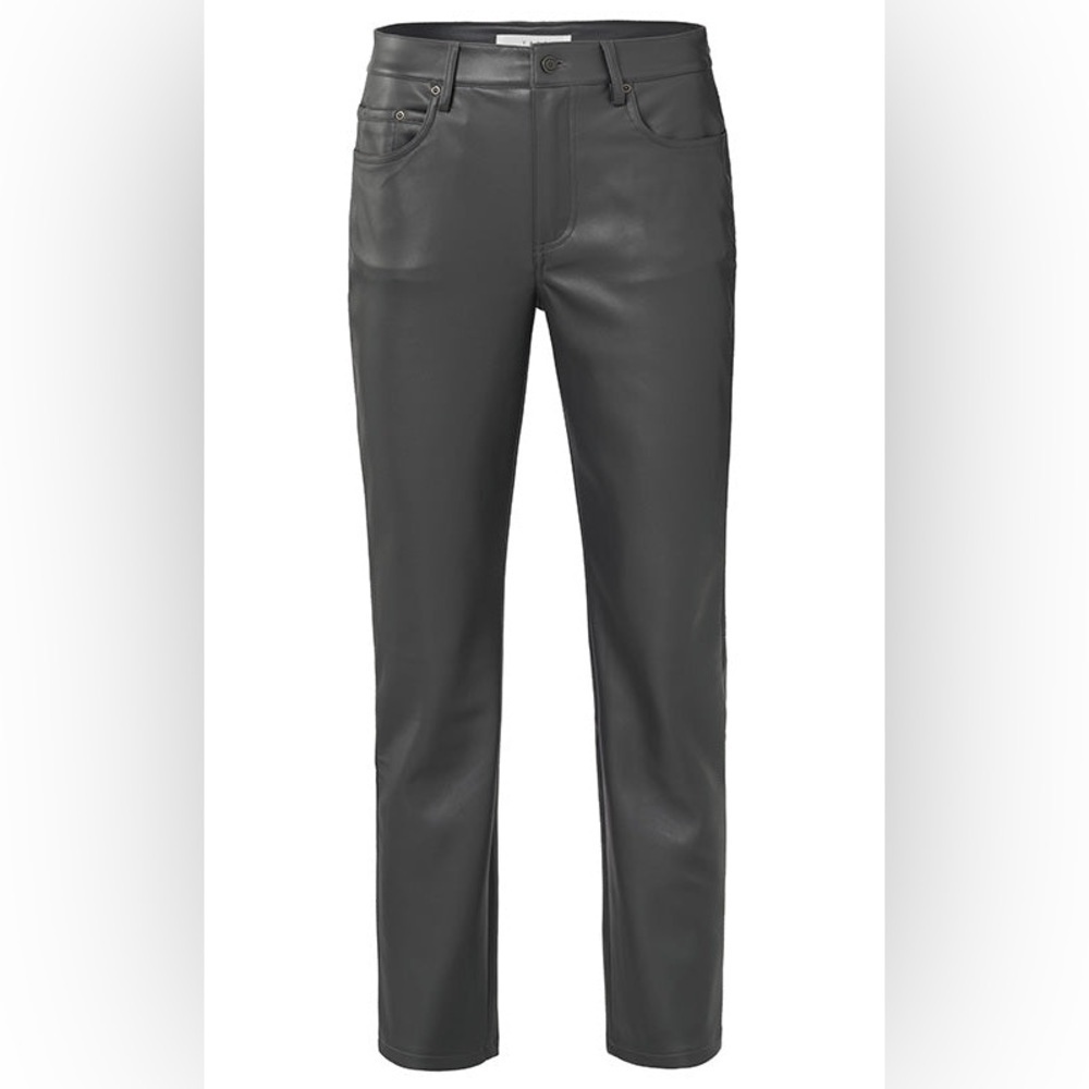 Yaya Faux Leather Dark Grey Slim Pants Jeans Minimalist Pockets Vegan Sz XS